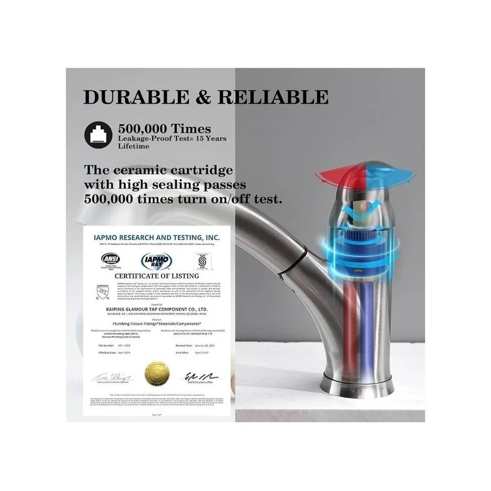 Kaiping Glamour Kitchen Faucet Single Handle Pull Out Sprayer Tap Brushed Nickel